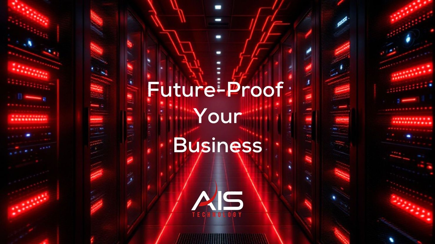 red and black server room with white writing on top